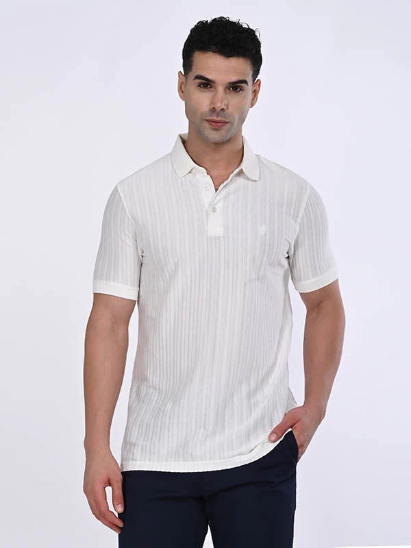 Indian Terrain Men's Half Sleeve Regular Fit White Polo T-Shirt